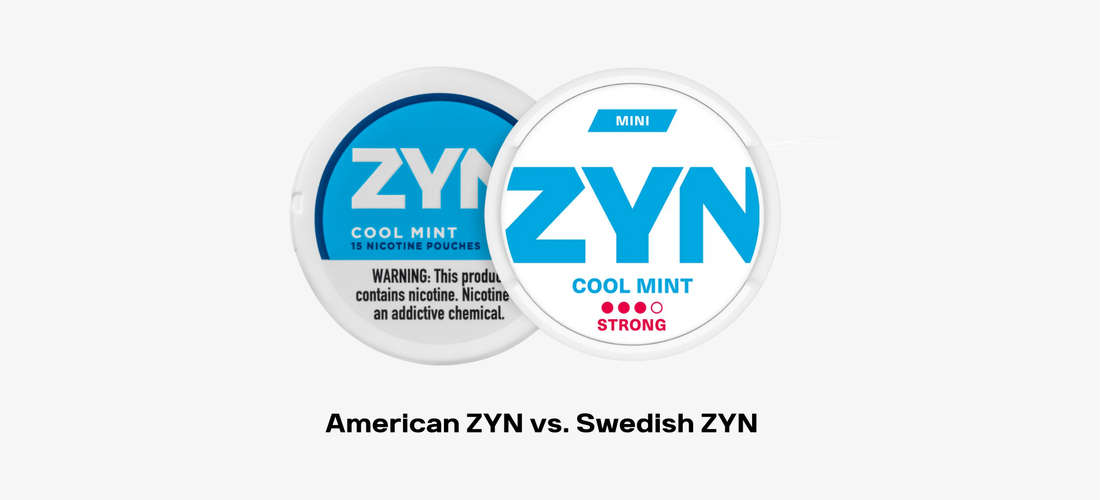 American made nicotine pouches next to Swedish made nicotine pouches ZYN snus